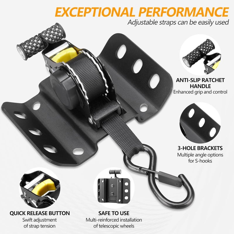 Hifybaty 2PCS Retractable Tie Down Straps for 2015-2025 Ford F150, Retractable Ratchet Straps 10 Ft Self Retracting Tie Down with Boxlink Plates Mounted Brackets Bed Mount Heavy Duty Bolt on - Image 2
